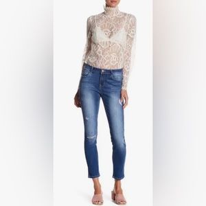 Kensie Effortless Ankle Mid Rise Distressed Denim Jean